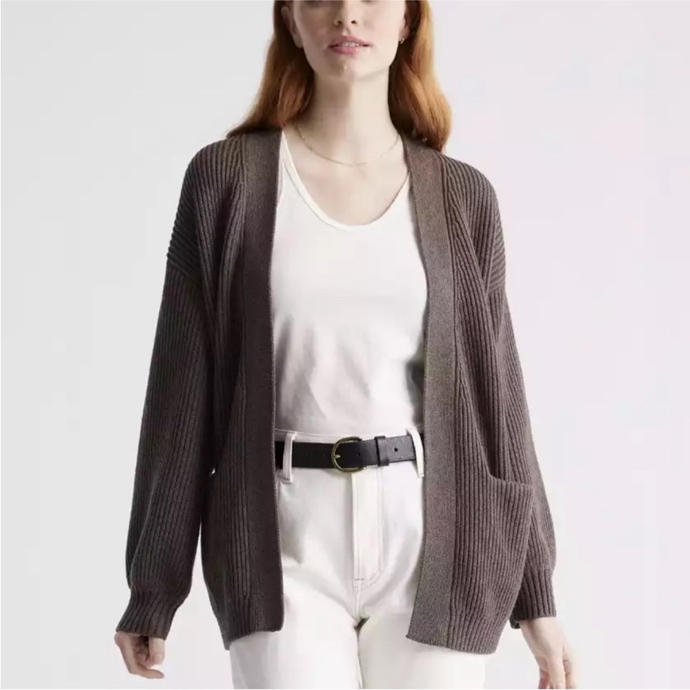 Quince Women's 100% Organic Cotton Oversized Cardigan in heather brown | Medium